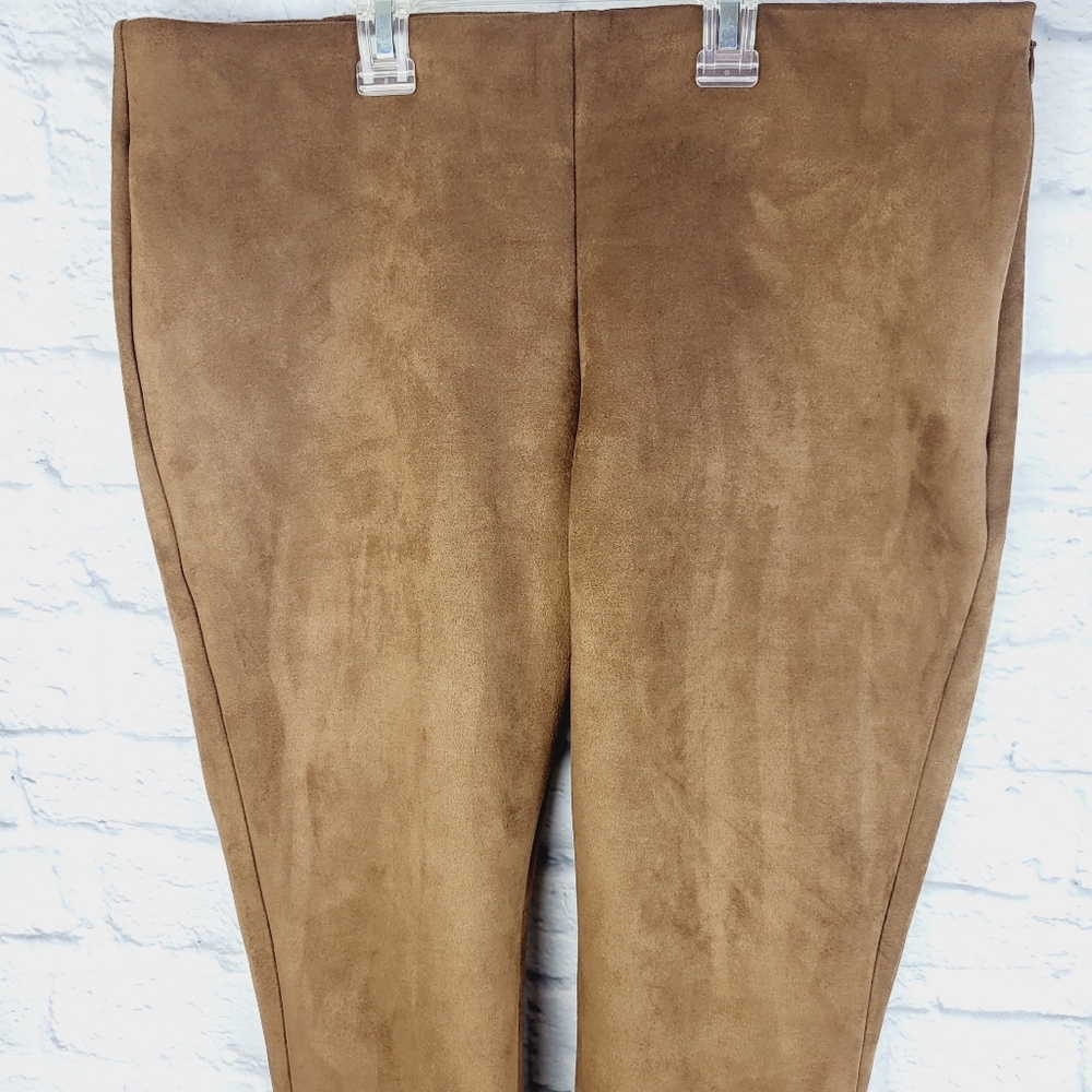 Chaps Pants Women's L Brown Suede Side Zip Stretch Tapered Leg Mid-Rise - Picture 2 of 7
